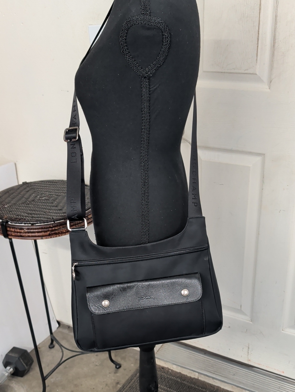 Longchamp Planetes Black Nylon & Leather Crossbody Bag